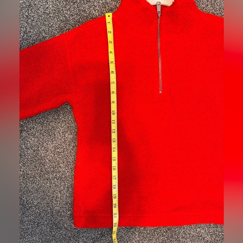 LOFT Vibrant Red Fleece Sherpa Pullover Quarter Zip Size Small Petite - Picture 11 of 12